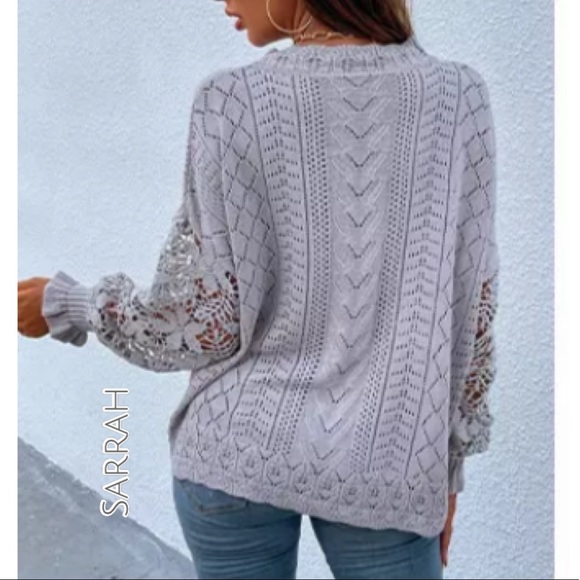 Last 1 M! New Bohemian Chic Knit Slouchy Sweater with Crochet Sleeves - Picture 2 of 10